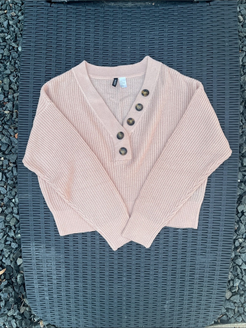 Divided Blush Pink Button-Accent V-Neck Sweater